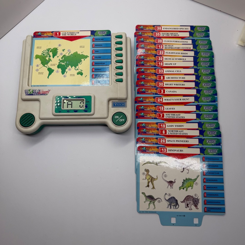Vtech World Wizard Traveller Vintage 1992 Electronic Learning Toy with 19 Cards‎